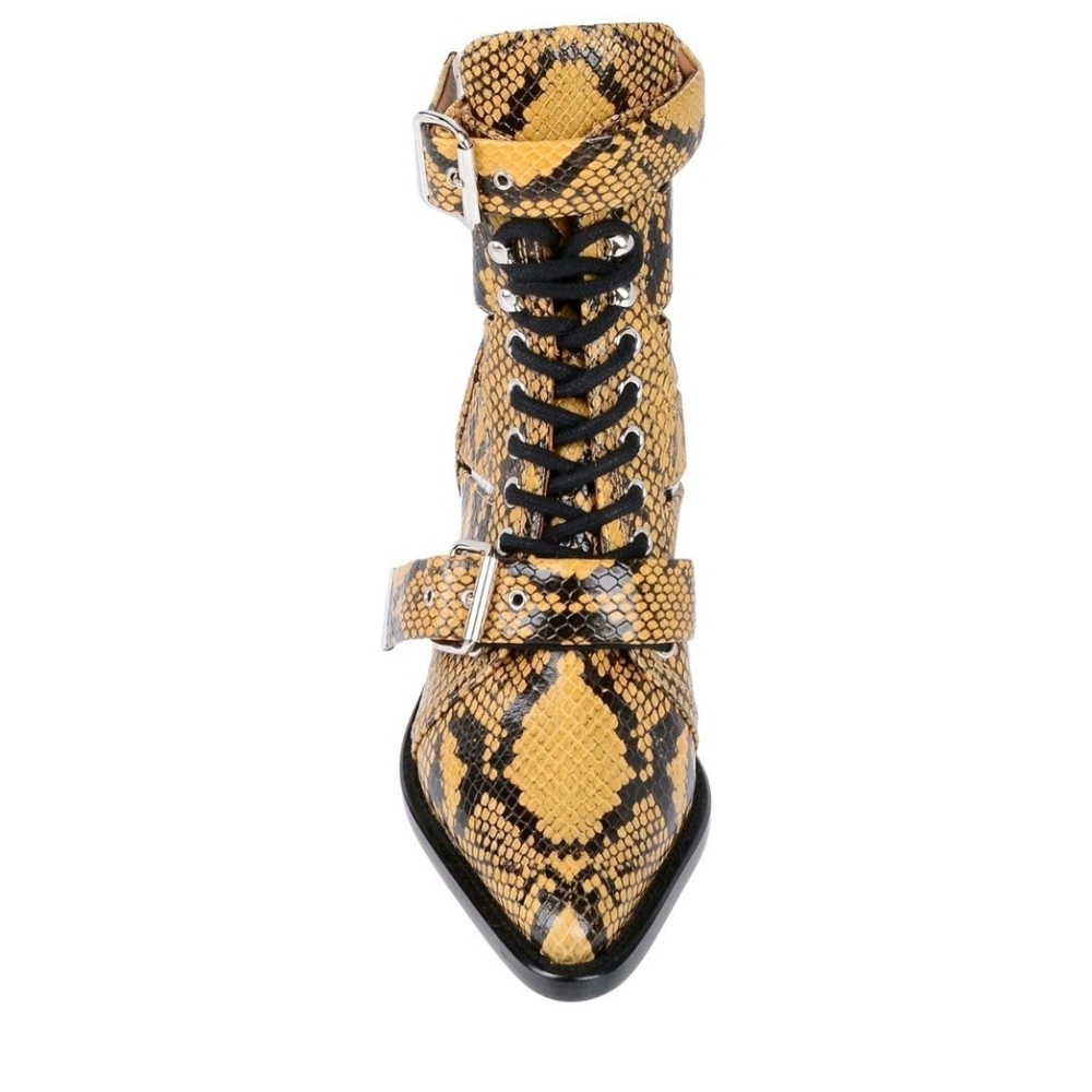 Chloe Italian Leather Yellow and Black Lace Up Snake Print Boots